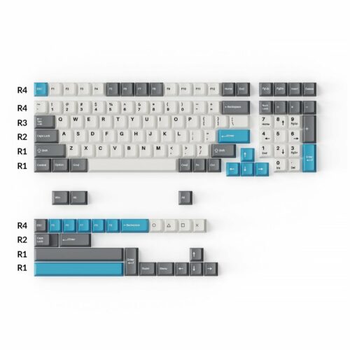 Cherry Profile Double-Shot PBT Full Set Keycaps - Grey, White, and Blue ...