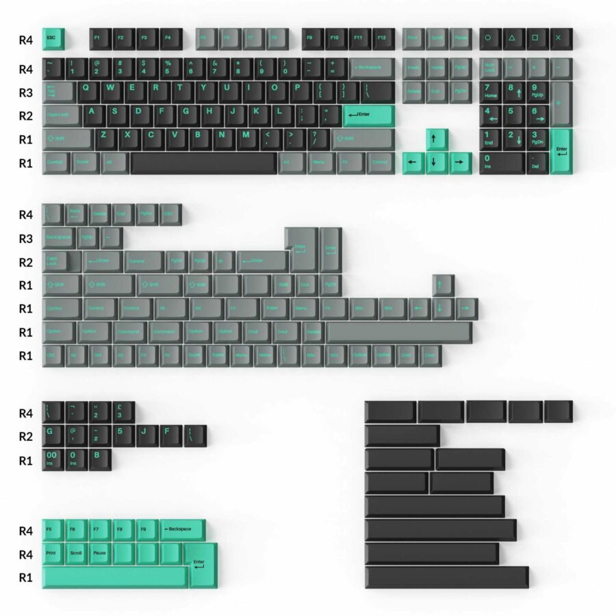 Cherry Profile Double-Shot PBT Full Set Keycaps - Hacker Mint